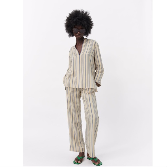 Zara | Pants & Jumpsuits | Zara Blue Striped Pants | Poshmark